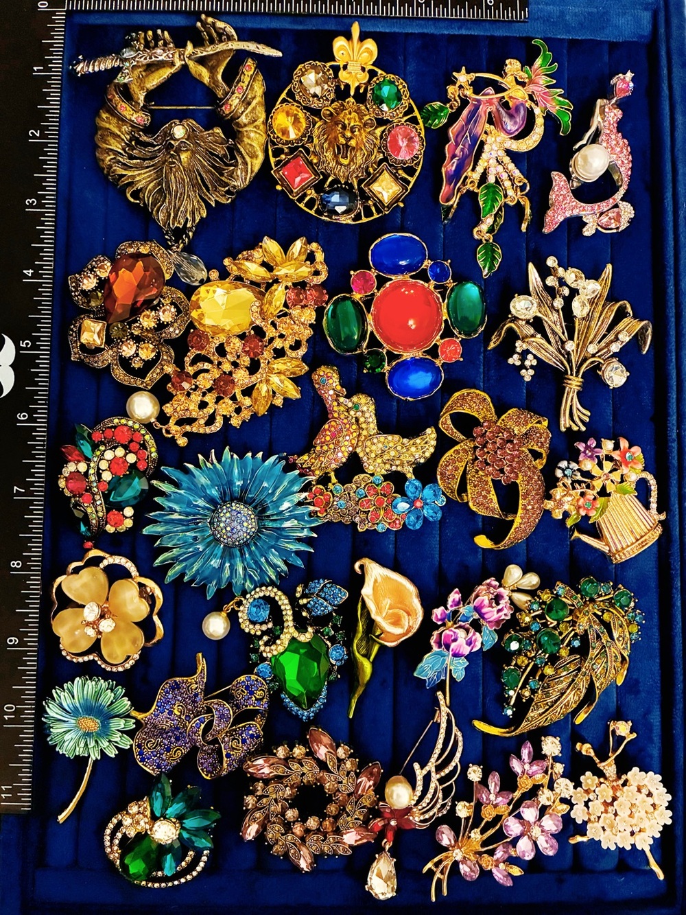 Lot 25Pc Mixed Sunflower Mermaid Lion Rhinestone Brooch Pins Jewelry Collection
